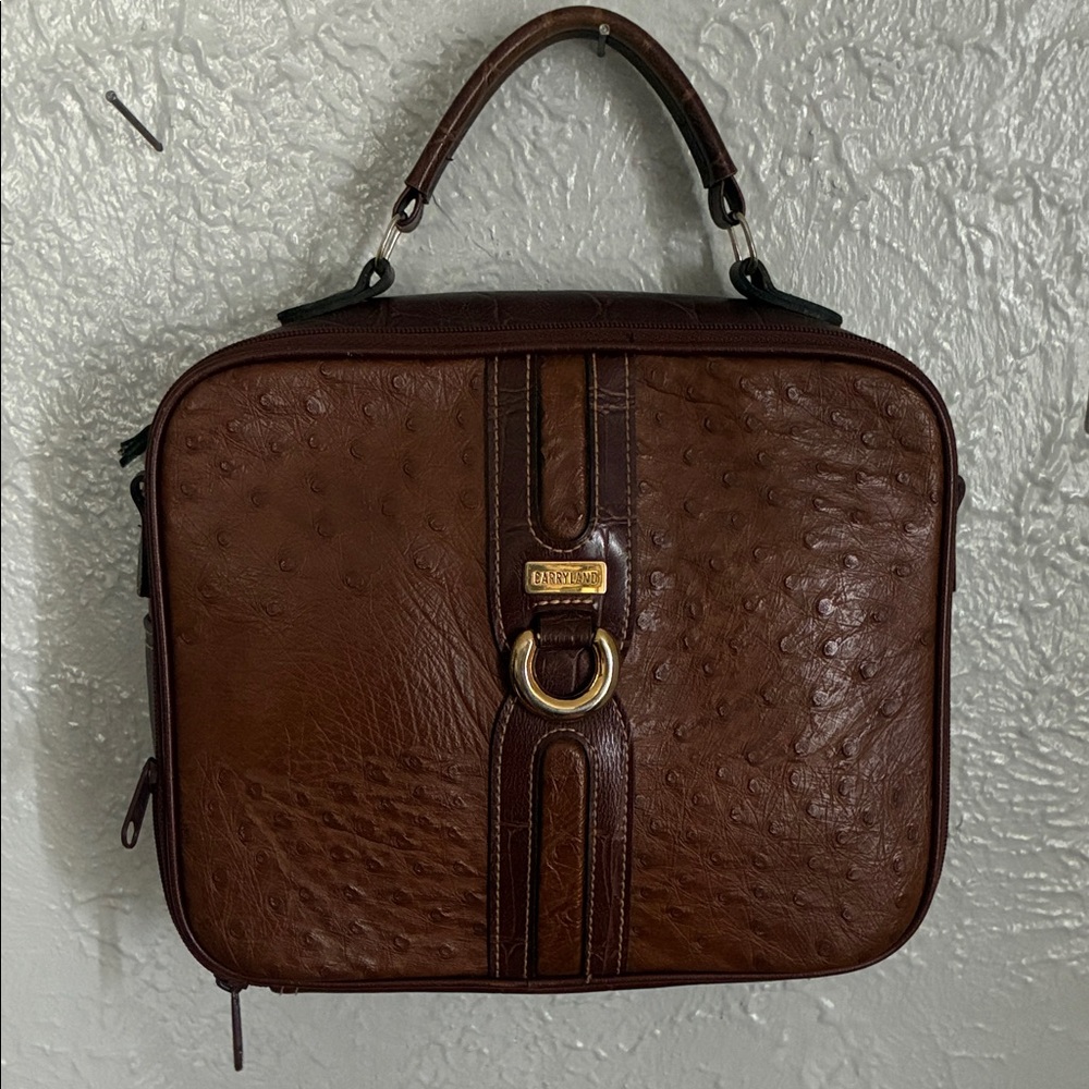 Brown Women's Leather Top-Handle Briefcase with Gold Accent